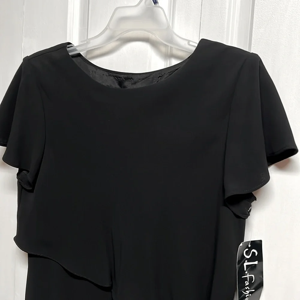 S.L. Fashion Black 2 Tiered Flutter Short Sleeve Top Size 16 NWT
